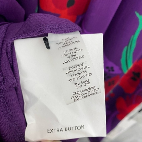 Calvin Klein Purple Red Floral Long Balloon Sleeve Mock Trapeze Above Knee Dress - Picture 12 of 12